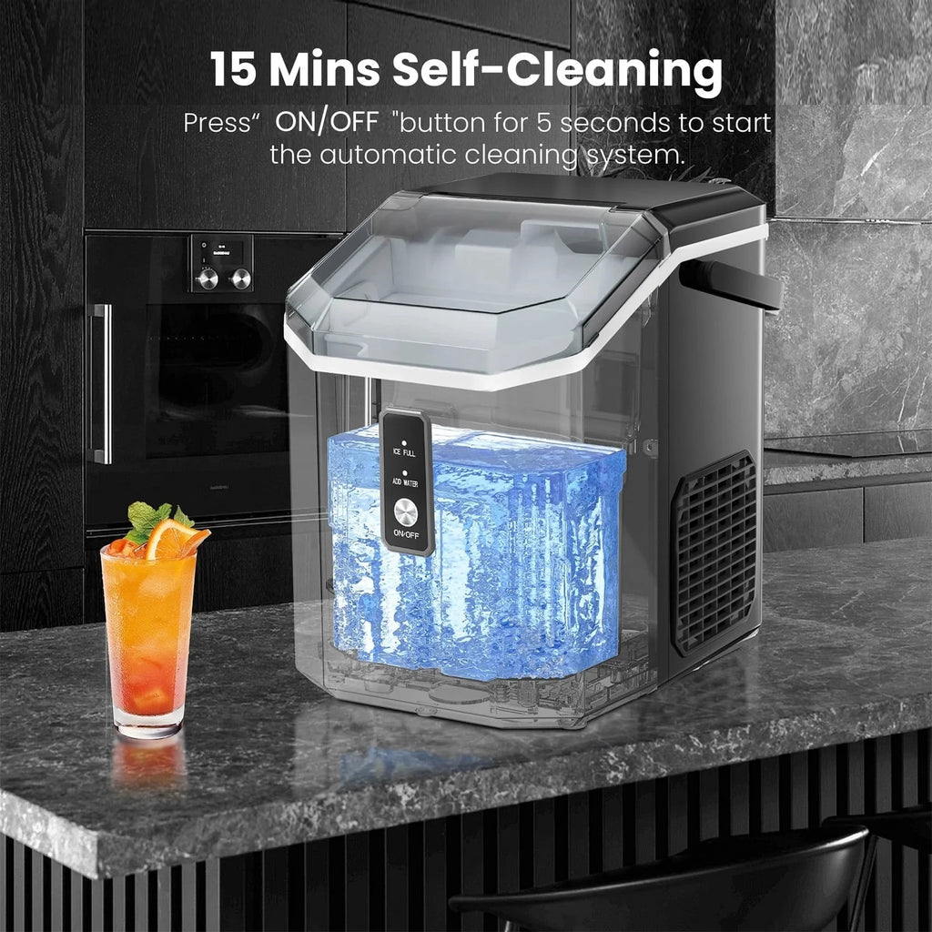 Machine à glaçons Auseo SS Nugget de comptoir avec glaçons tendres à mâcher, 35 lbs/24 h, autonettoyante, pelle à glaçons, acier inoxydable argenté, pour cuisine/bureau/fête