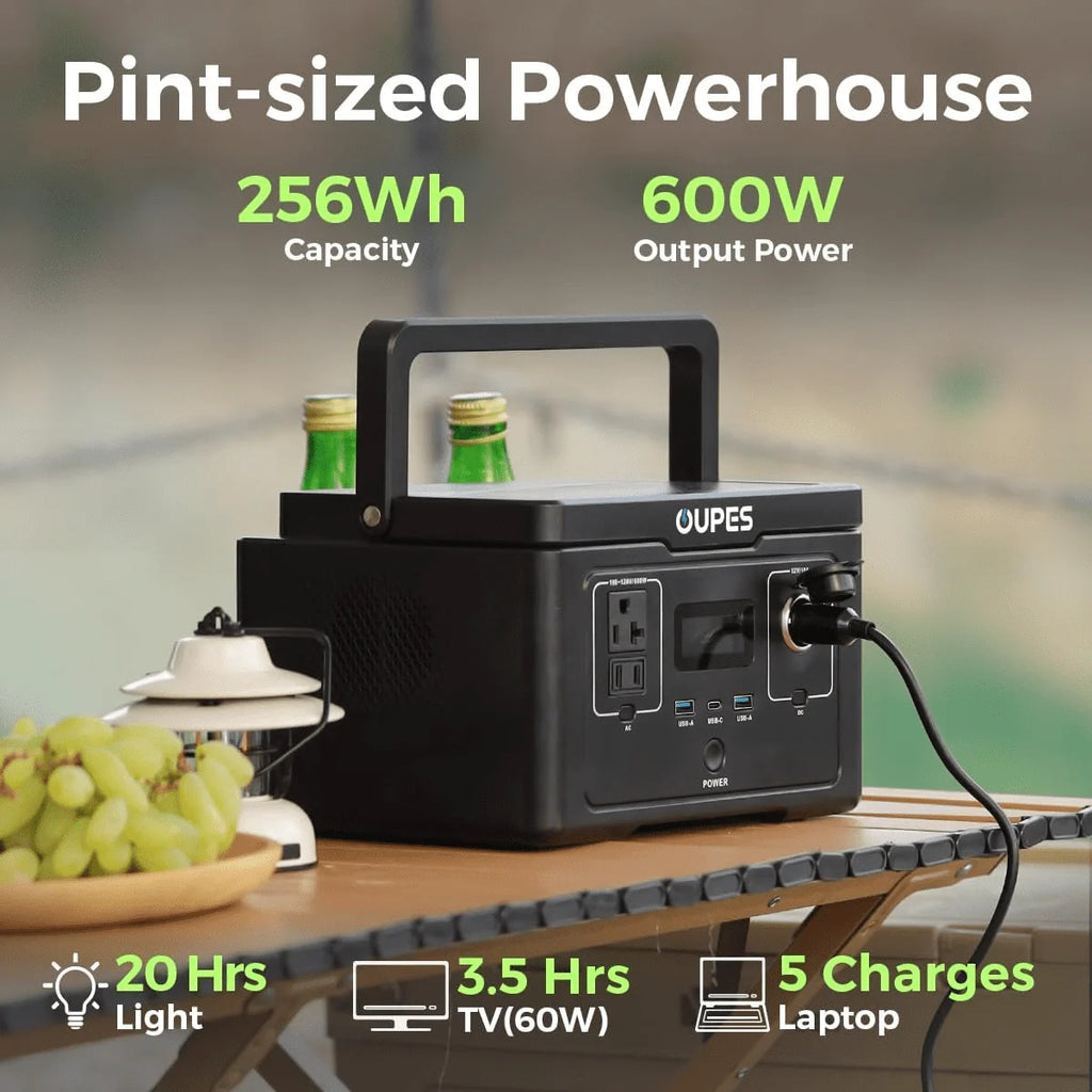 OUPES 600W, 256Wh Station d'énergie portable Exodus 600, Générateur solaire LiFePO4 80000mAh, 8,16lbs, 0-100% en 1 heure, pour Camping-car,Extérieur,Camping