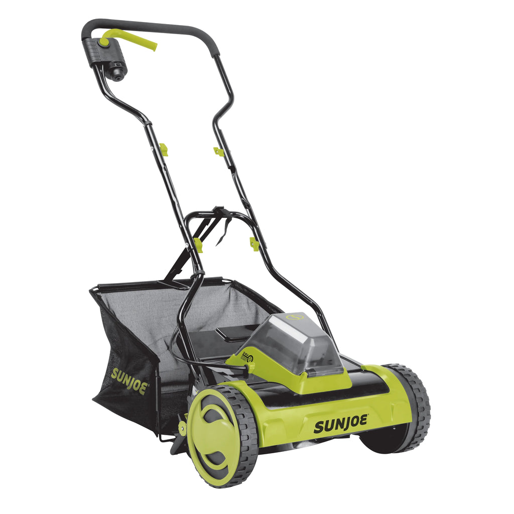 Tondeuse à gazon manuelle sans fil Sun Joe 24 V de 15 pouces, 4 positions, batterie 4,0 Ah et chargeur