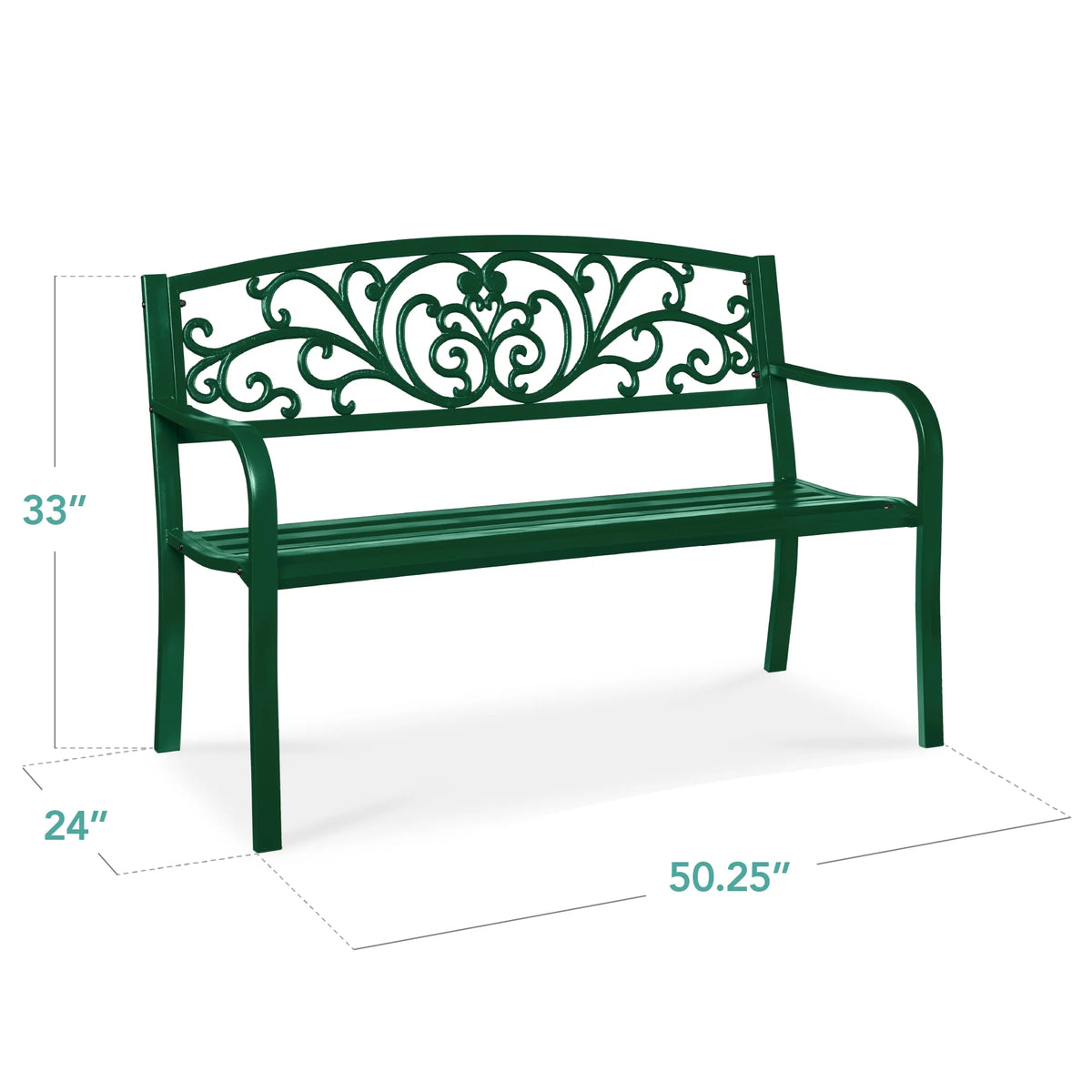 Best Choice Products Banc en Acier d'Extérieur Jardin Patio Porche Meuble avec Dossier à Motif Floral - Noir