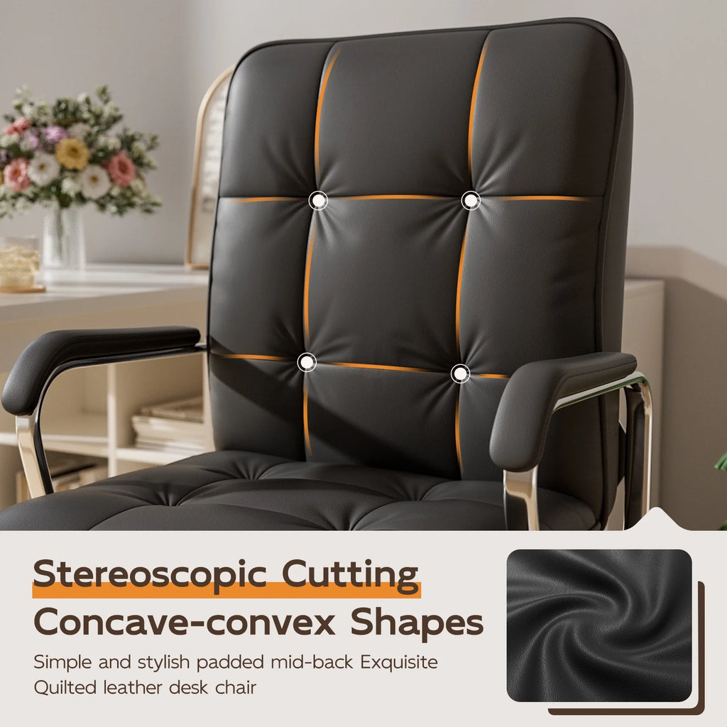 Chaise de bureau Solfway blanche, fauteuil de bureau pivotant en cuir avec roulettes et accoudoirs rembourrés, fauteuil de direction pour adultes