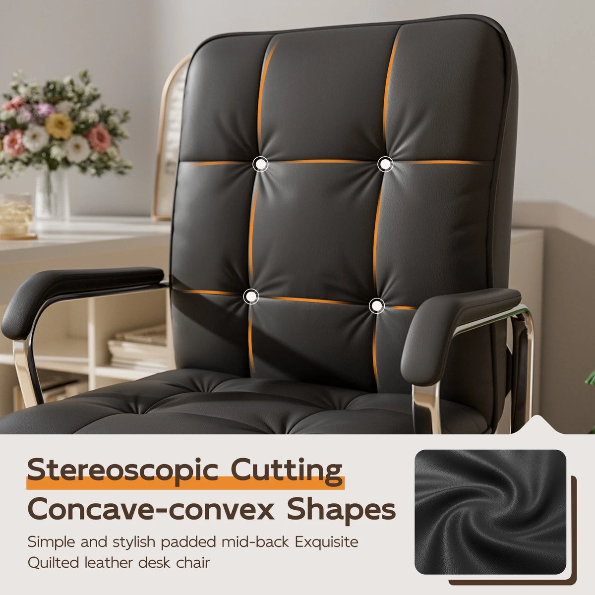Chaise de bureau Solfway blanche, fauteuil de bureau pivotant en cuir avec roulettes et accoudoirs rembourrés, fauteuil de direction pour adultes