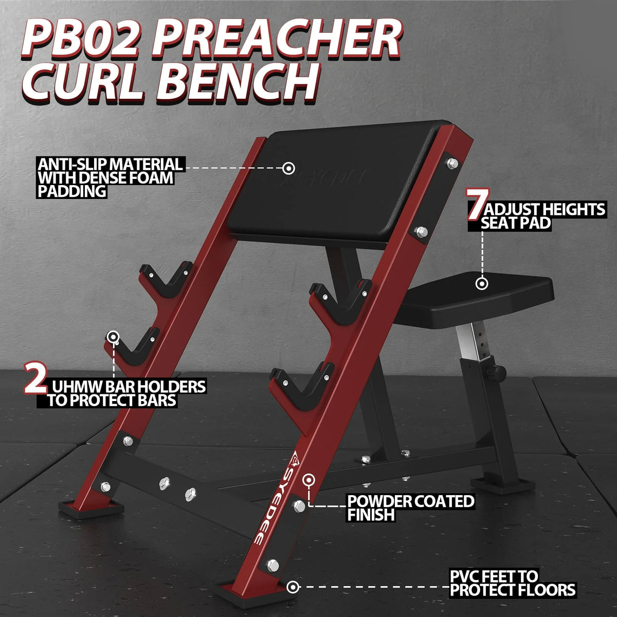 syedee Banc à pupitre, Station d’isolation des biceps assis à la barre et aux haltères, Machine à biceps curl avec 2 supports de barre pour salle de sport à domicile (Rouge)
