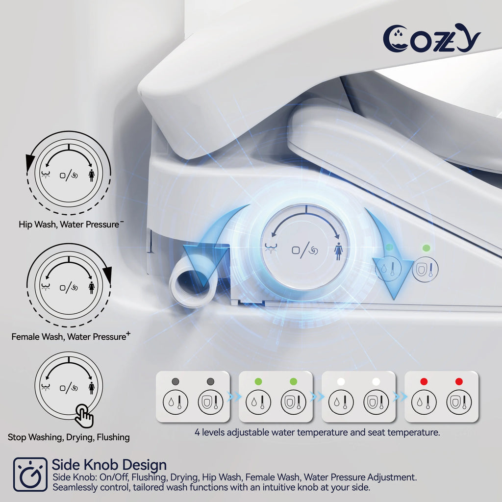 COZY Abattant de Toilette Bidet Électrique, 15,4 x 19,9 pouces, Abattants de Toilette Bidet Réglables