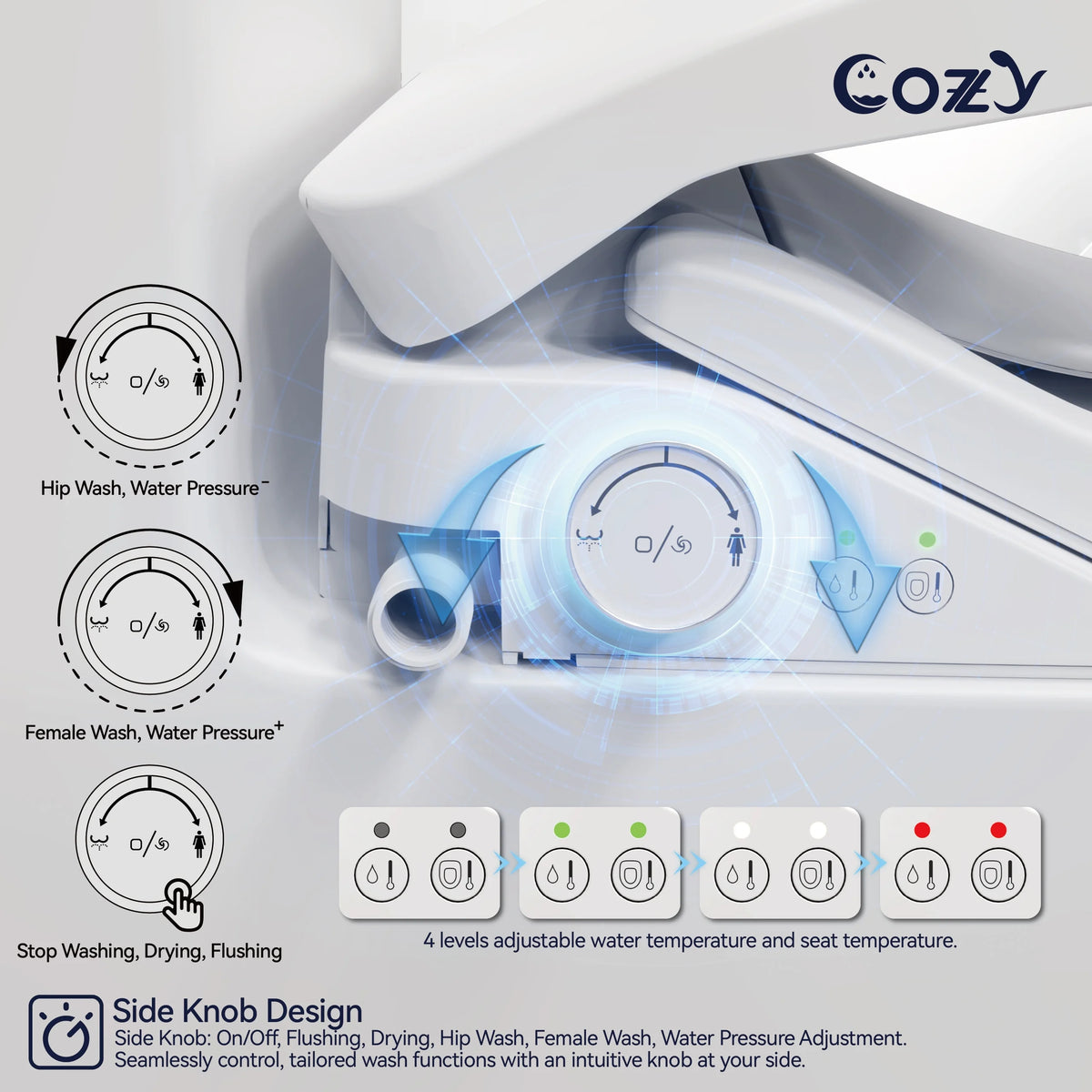 COZY Abattant de Toilette Bidet Électrique, 15,4 x 19,9 pouces, Abattants de Toilette Bidet Réglables