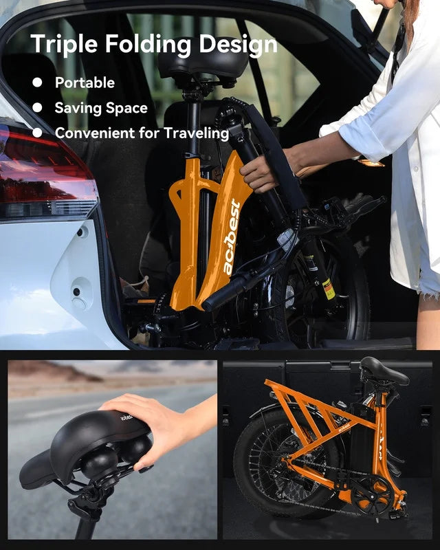 Vélo électrique Actbest pour adultes, Mars 20'' Pneu large Vélo pliant électrique avec moteur de pointe 1200W, 7 vitesses 28MPH, Batterie amovible 48V 499Wh, Potence de vélo réglable, Vélo électrique pliable UL2849 (Noir)