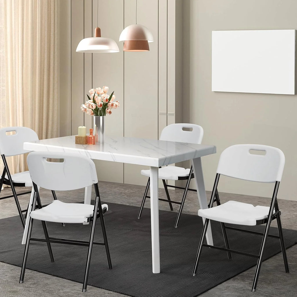 DYUKFG Chaises pliantes, Chaise pliable robuste Assise en plastique HDPE portable avec cadre en acier pour salle à manger intérieure et extérieure Fête mariage École, Blanc, Lot de 6