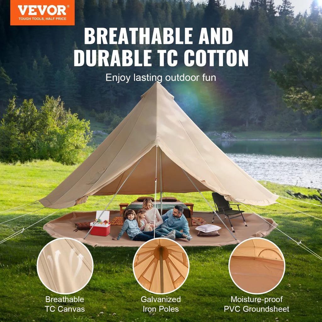 Tente cloche en toile VEVOR, tente yourte 4 saisons de 4 m/13,12 pieds, tente en toile pour le camping avec prise de poêle, tente respirante pouvant accueillir jusqu'à 6 personnes, pour le camping en famille, la chasse, les fêtes en plein air.
