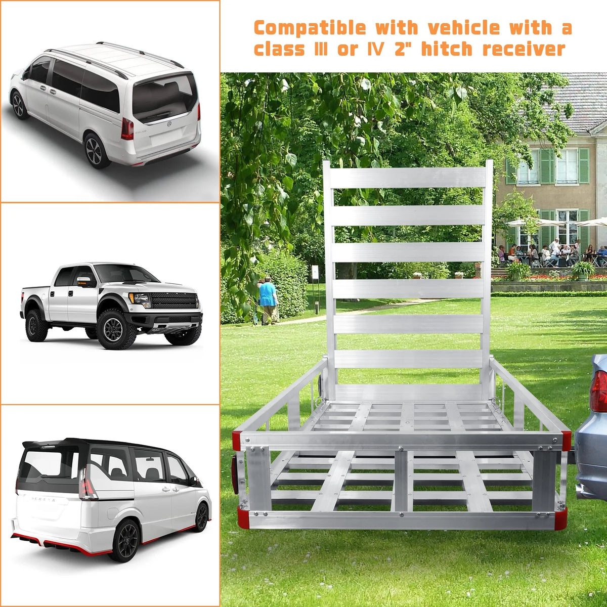 Rampe de chargement en aluminium sur attelage, plateforme extra large de 50, longerons latéraux renforcés, rampe de chargement sur attelage, porte-bagages avec rampe, porte-motoneige, équipement agricole