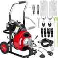 Machine de débouchage à alimentation automatique 100 pi x 3/8 po avec moteur de 250 W, furet de canalisation portable avec 8 coupe-frappes et pédale de commande à activation pneumatique, convient pour 1 à 4 tuyaux