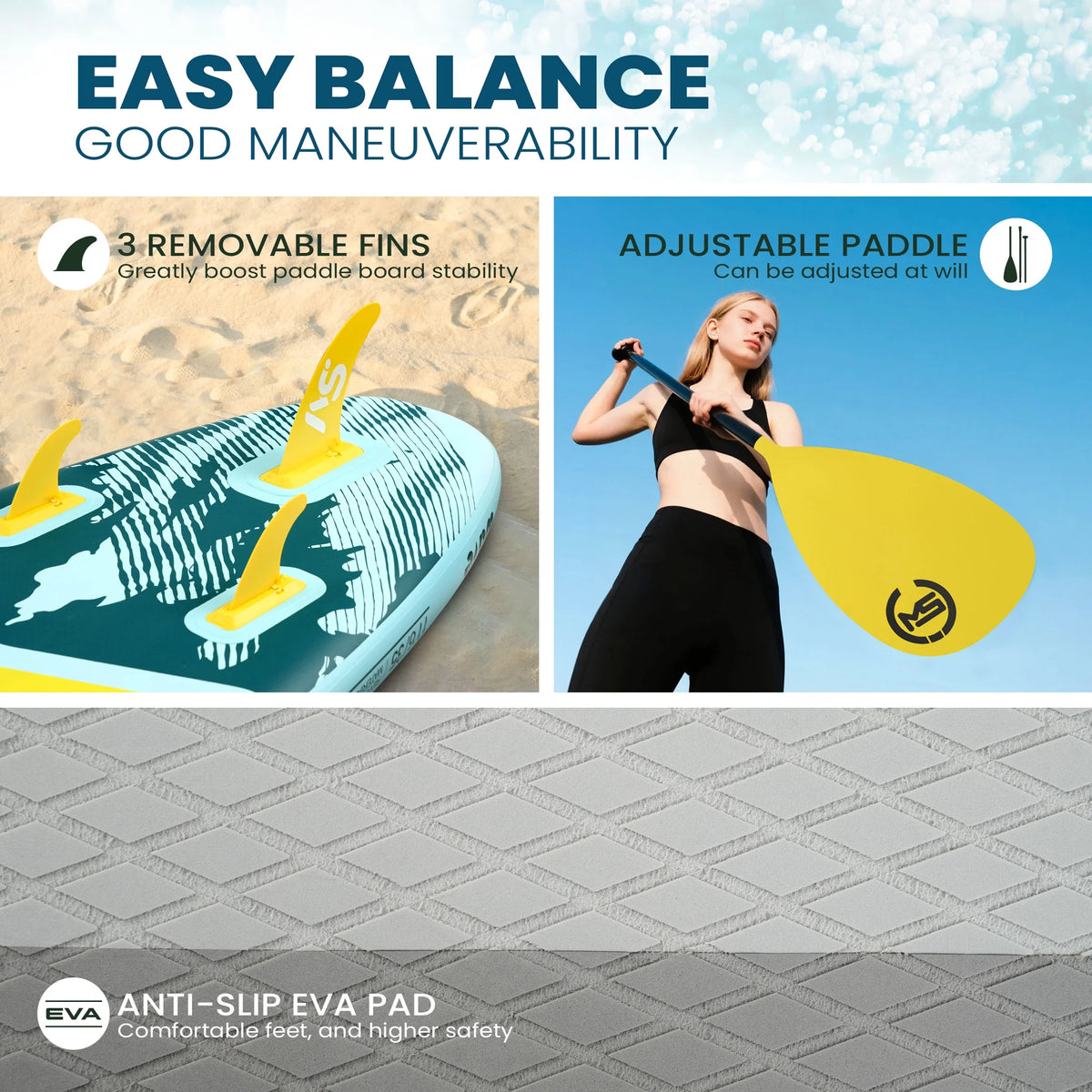 MSEASFREE Planche de Stand Up Paddle gonflable 11,5 ft Polyvalente Planche de pêche Stand up Paddle avec accessoires SUP complets