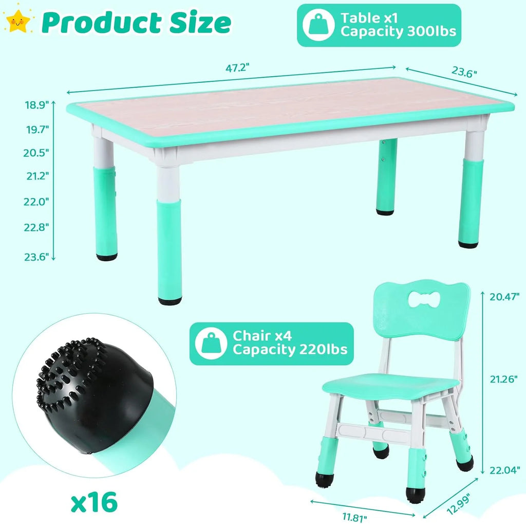 Ensemble table et 4 chaises pour enfants LAZY BUDDY, bureau réglable en hauteur pour tout-petits avec plateau graffiti, ensemble de table d’activités pour enfants pour crèche et maison