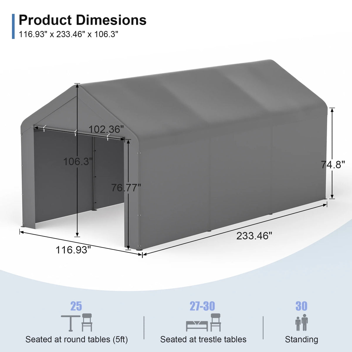 GOJOOASIS Carport, 10 x 20 Abri de voiture robuste avec paroi amovible, Garage portable en PE résistant à l'eau avec bâche toutes saisons Beige