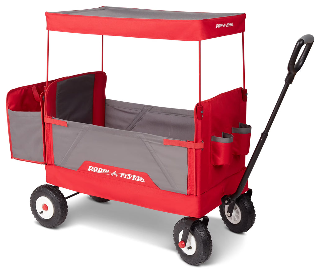 Radio Flyer, chariot tout-terrain 3-en-1 EZ Fold avec capote, rouge et gris, pneus gonflables