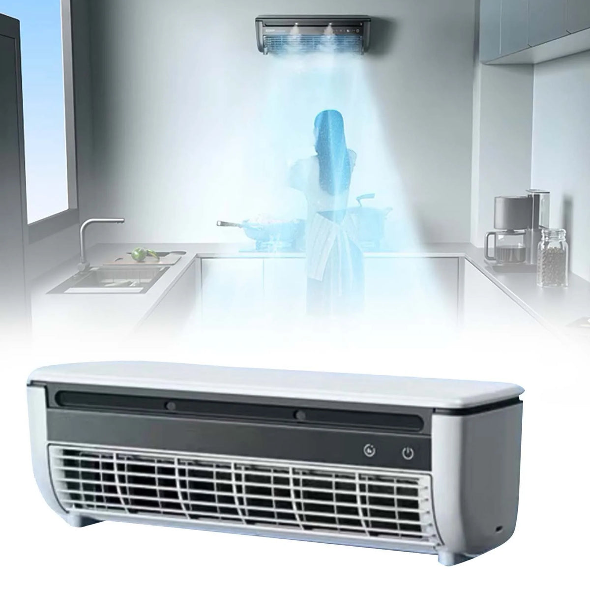 Ventilateur climatisant mural sans perçage 2025 - Climatiseur portable à recharge sans fil - Refroidissement instantané en 10 secondes pour cuisine, chambre et bureau - Système de refroidissement mural compact et peu encombrant