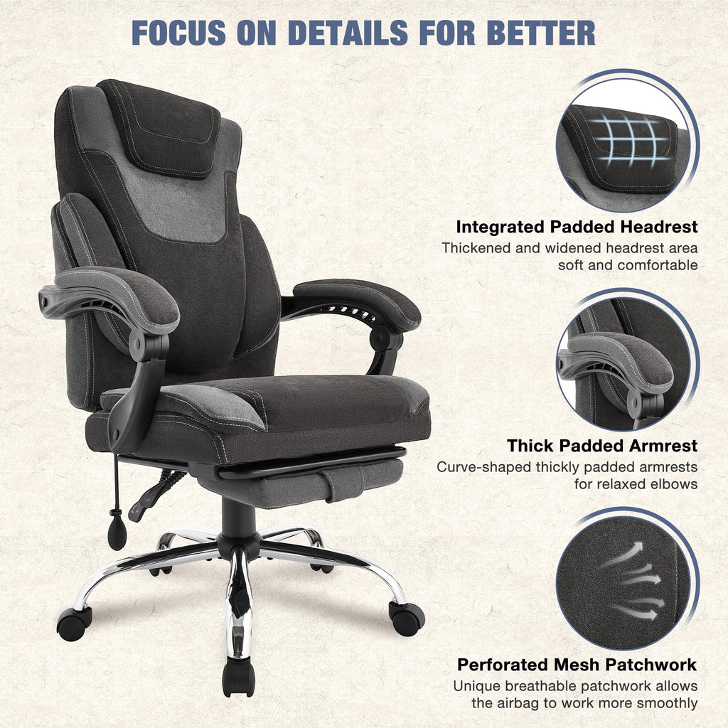 JONPONY Fauteuil de bureau Grande Taille 400lbs, Fauteuils de bureau de direction inclinables avec repose-pieds, Fauteuil de bureau à domicile à dossier haut Accoudoirs épais, Support lombaire ergonomique réglable, RoseBlanc