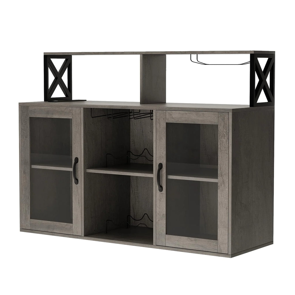 Meuble bar avec étagères de rangement, meuble bar à café avec éclairage LED, meuble à spiritueux avec casier à vin et porte-gobelets, buffet de cuisine pour la maison, la cuisine et la salle à manger