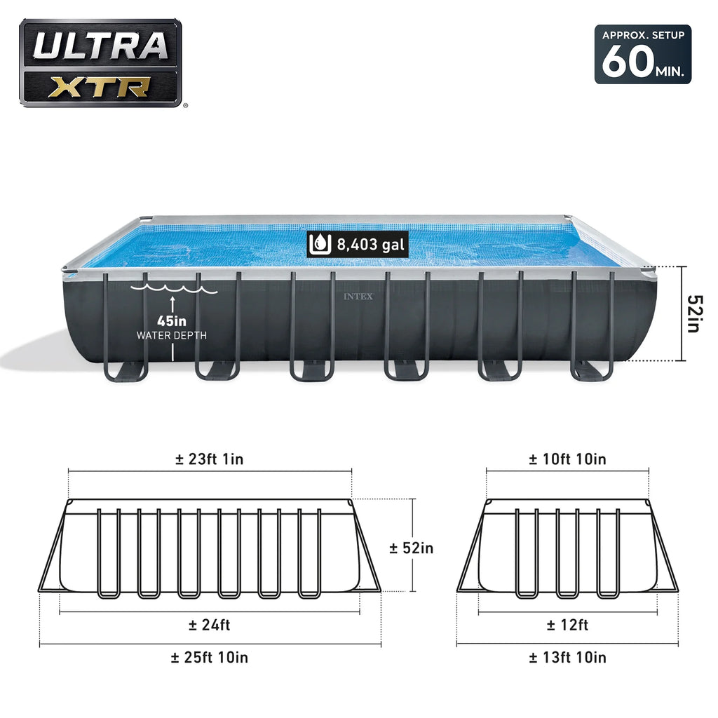 Piscine hors-sol INTEX Ultra XTR 7,32 m x 3,66 m x 1,32 m, bouées (lot de 2) et glacière gonflable