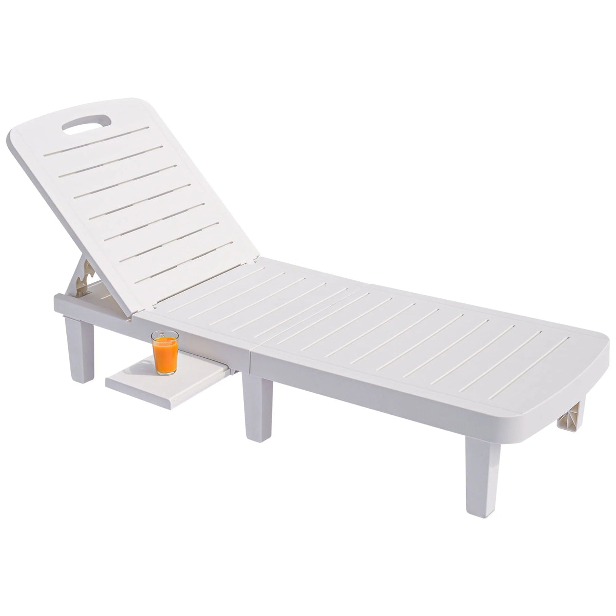 Lot de 2 fauteuils de jardin, chaise longue réglable avec table d’appoint, fauteuil inclinable d’extérieur pour bord de piscine, terrasse et jardin, design effet bois | Imperméable | Facile à monter | Poids max. 330 lb Blanc
