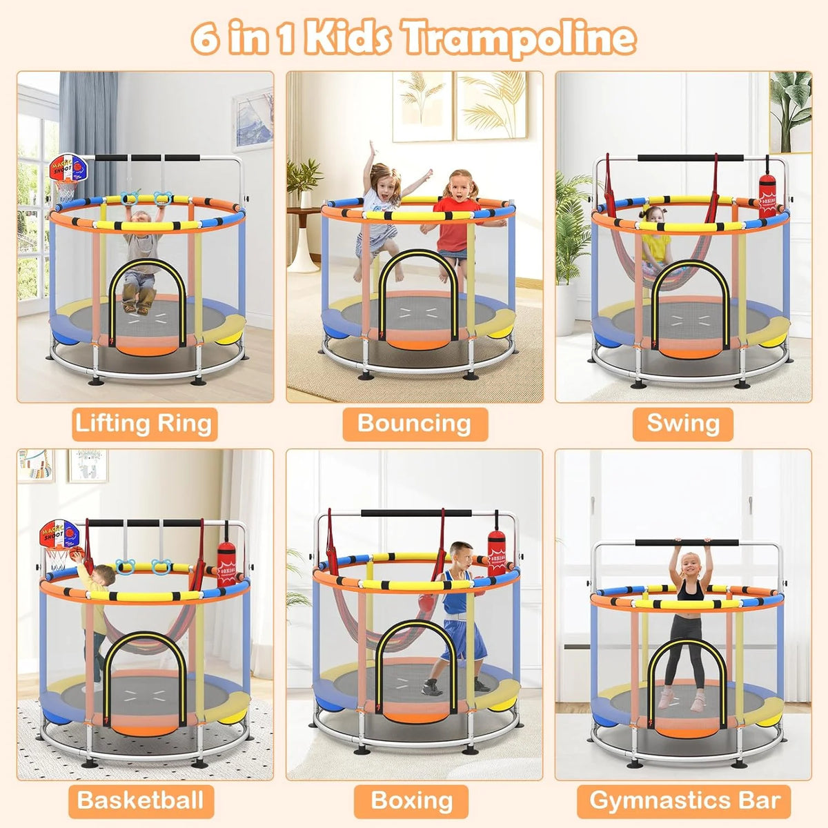 OLAKIDS 55 Trampoline pour enfants Filet de protection Robuste pour Garçons Filles Extérieur Intérieur