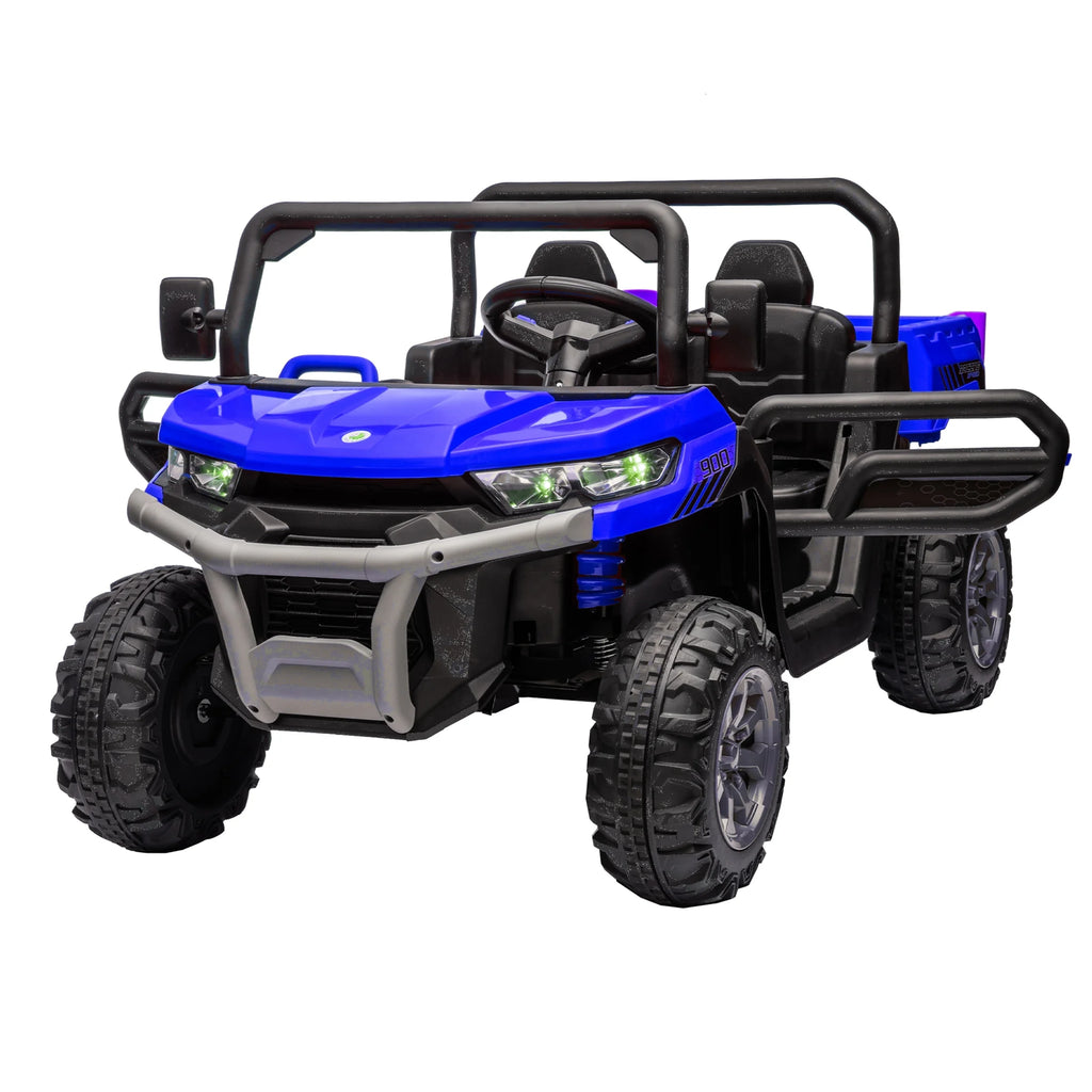Xuanlur Voiture électrique pour enfants 24V 2 places, UTV avec moteur 2x200W, Jouet électrique 24 volts avec benne/pelle, Voiture électrique pour enfants avec pneus résistants, lumière LED, musique, télécommande, noire