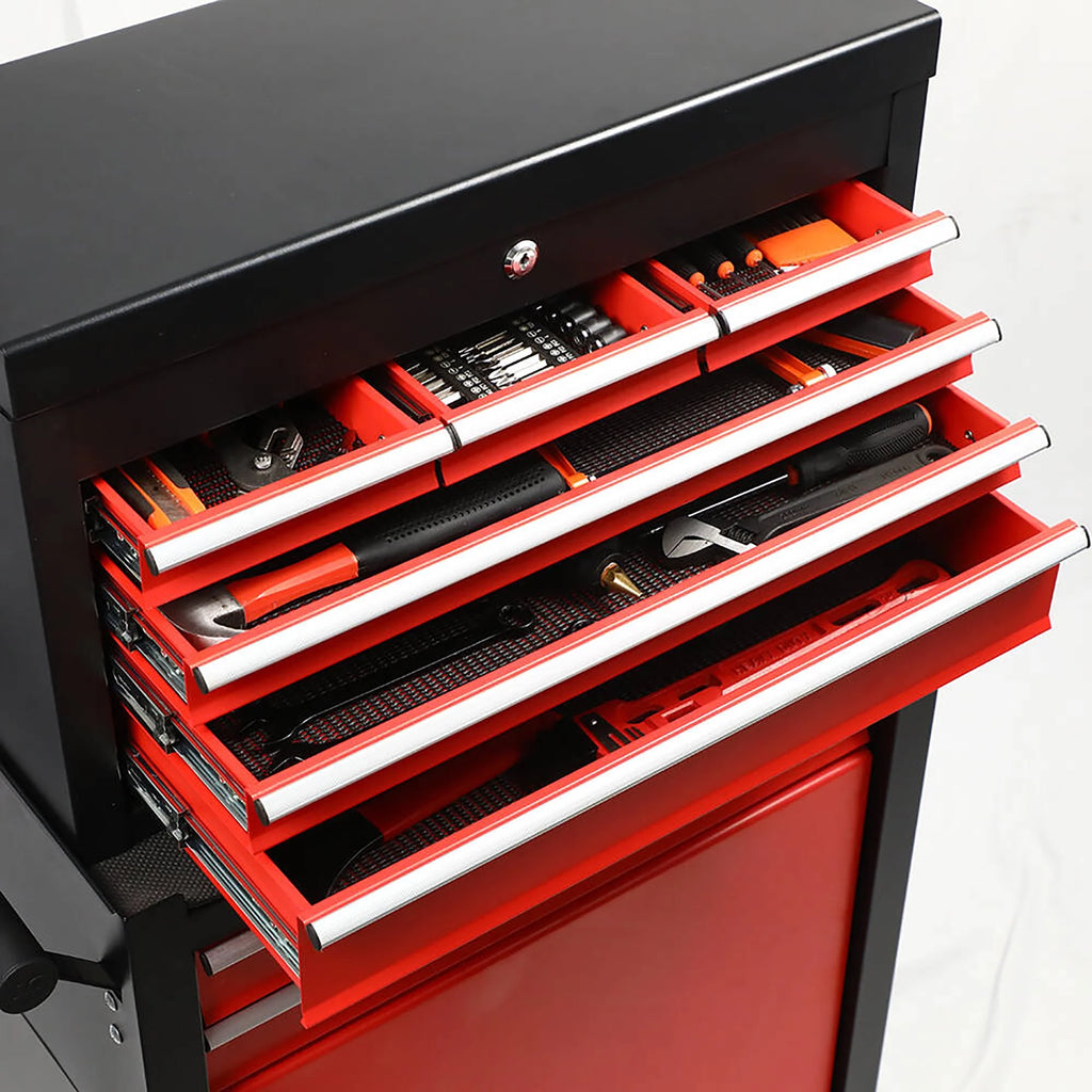 Seizeen 2-EN-1 Coffre et armoire à outils, grand organisateur de boîte à outils sur roulettes à 8 tiroirs de grande capacité, verrouillable, noir