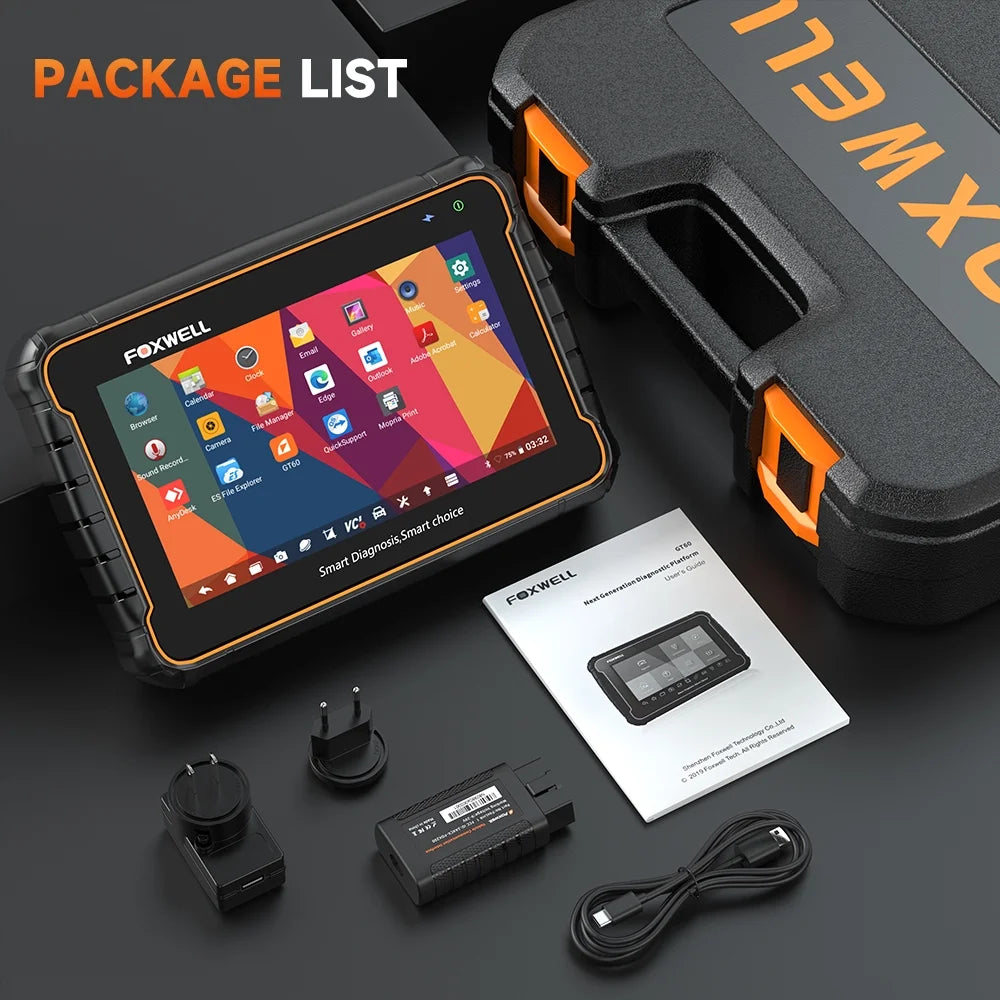 Scanner OBD2 Bluetooth Foxwell GT60, outil de diagnostic automobile pour tous les systèmes, 24 fonctions d’entretien, lecteur de codes défauts et outil de purge ABS