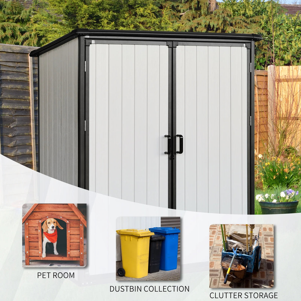 Enyopro Abri de rangement extérieur 6 x 4,4 pi, grand abri utilitaire en résine plastique toutes saisons pour outils avec deux portes verrouillables, pour patio, cour arrière et pelouse, gris
