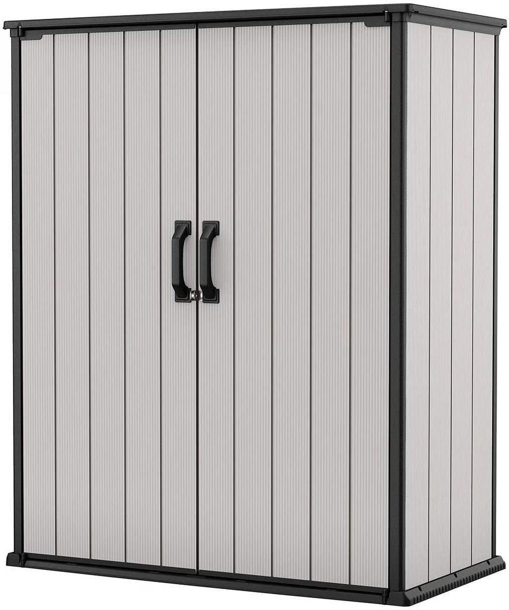 Keter Premier Abri de rangement vertical haut et robuste en résine pour l'extérieur, avec plancher et portes doubles verrouillables, Gris