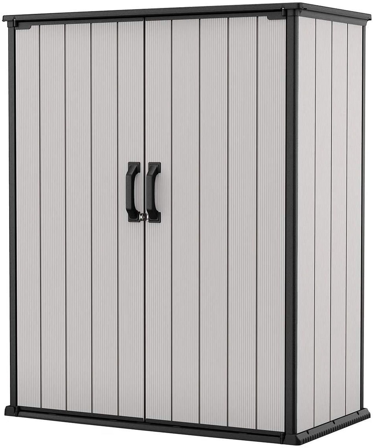 Keter Premier Abri de rangement vertical haut et robuste en résine pour l'extérieur, avec plancher et portes doubles verrouillables, Gris