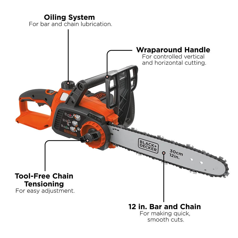 BLACK+DECKER 40V MAX Tronçonneuse sans fil, 12 pouces, Batterie et Chargeur inclus