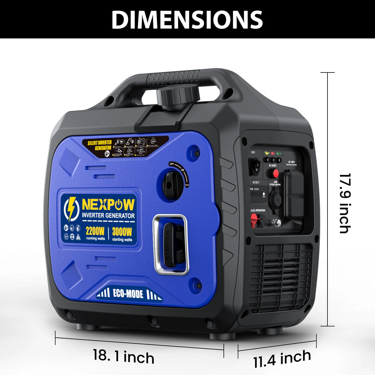 Génératrice portable avec onduleur NEXPOW 3000 W, légère et à essence, pour alimentation de secours à la maison et au camping, mode éco, couplage en parallèle, protection contre les surcharges