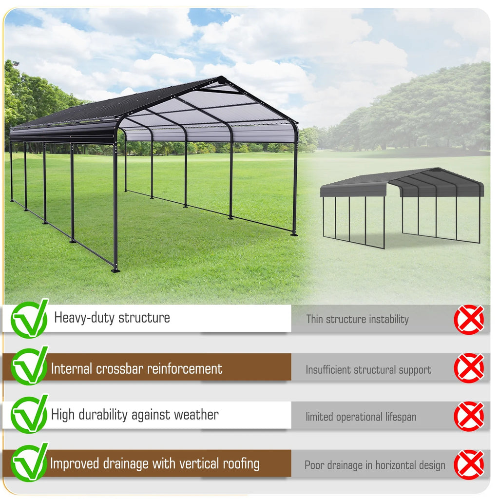COBIZI Carport 10'x20' Grande tente pour voiture robuste avec structure en acier thermolaqué, garage portable avec parois latérales et portes amovibles, auvent pour voiture avec bâche toutes saisons pour fête en plein air, anniversaire, gris