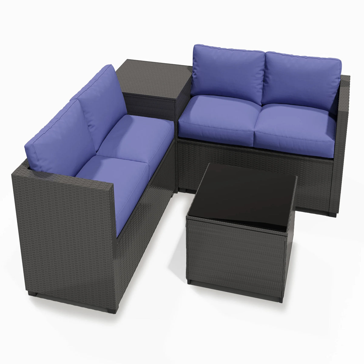 Salon de jardin Ainfox 7 pièces en promotion, canapé en rotin gris avec coussins gris