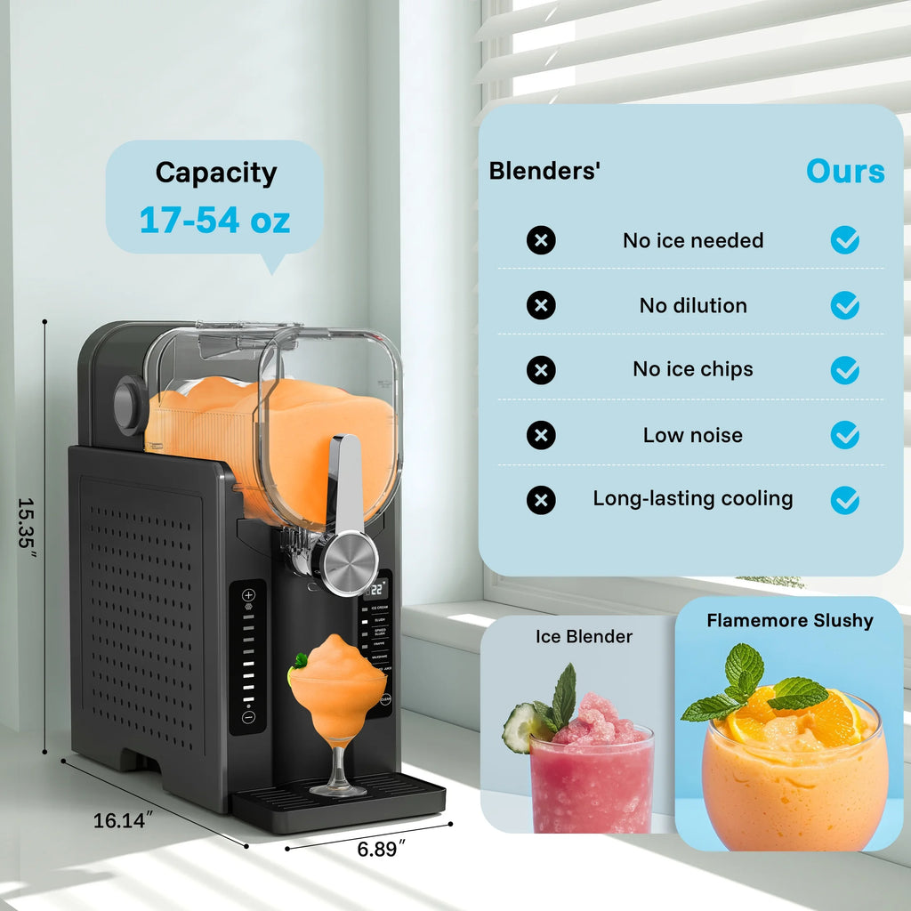 Machine à granité Flamemore pour la maison avec autonettoyage, sans glaçons, 6 réglages prédéfinis, machine à boissons glacées, démarrage différé de 12 h, 200 W