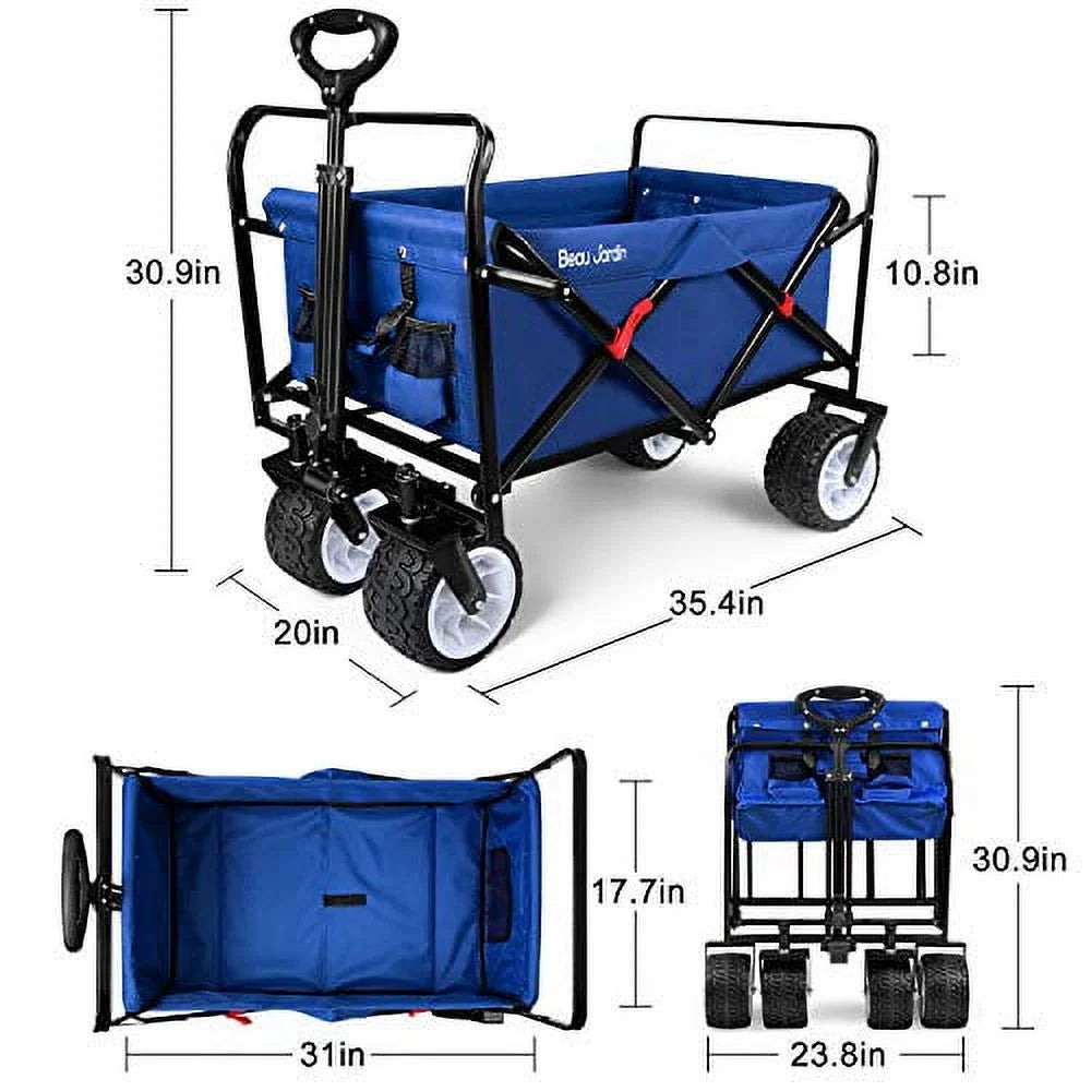 BEAU JARDIN Chariot Pliable de 300 Livres Capacité Chariot de Plage Pliable Robuste Chariot Utilitaire de Courses pour Jardin Sports Achats Extérieur Roues Tout-Terrain Portable Noir
