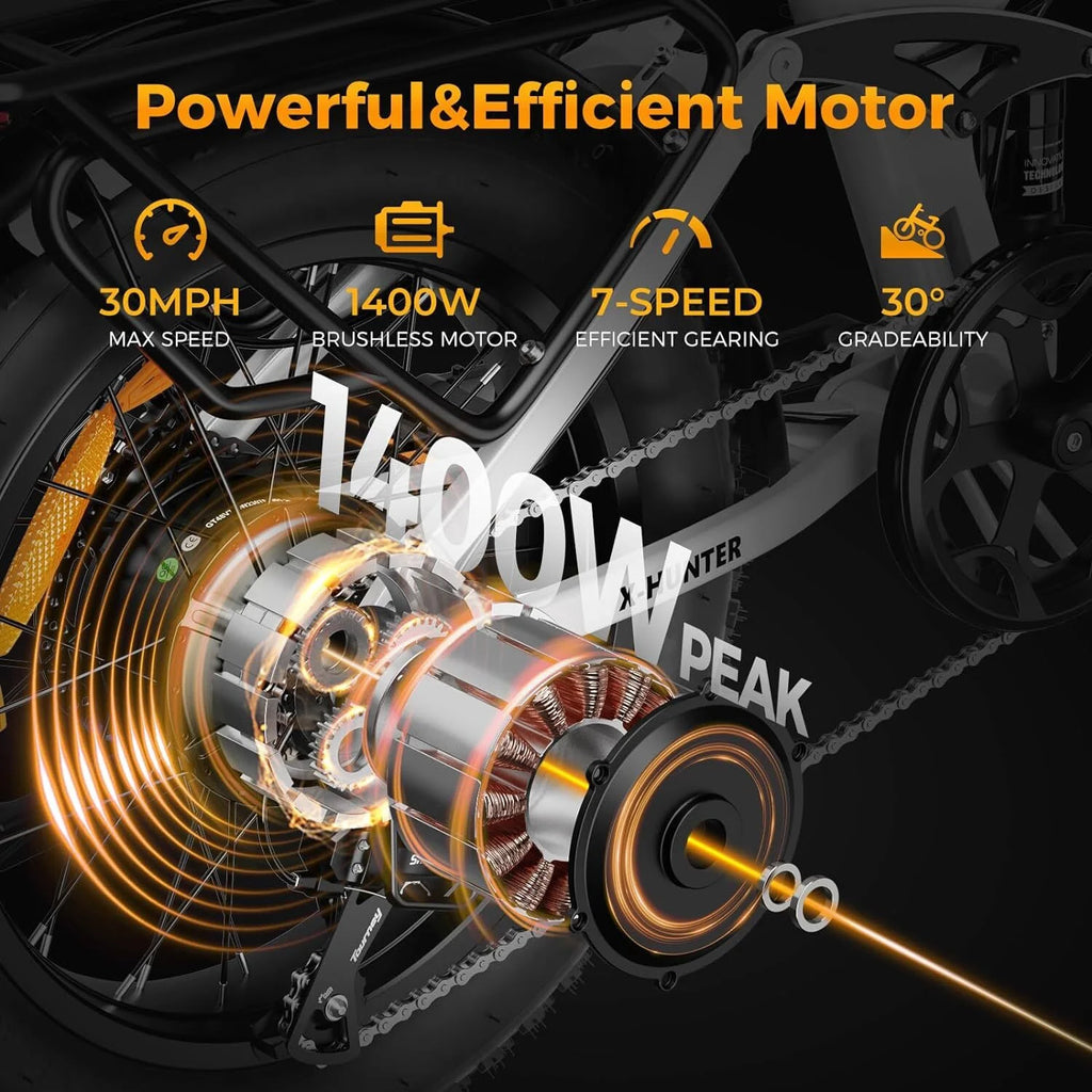Vélo électrique Jasion X-Hunter pour adultes, vélo électrique avec moteur de 750 W et batterie amovible 48 V 13 Ah, vélo électrique pliant avec pneus larges 20 x 4,0, suspension intégrale, 7 vitesses