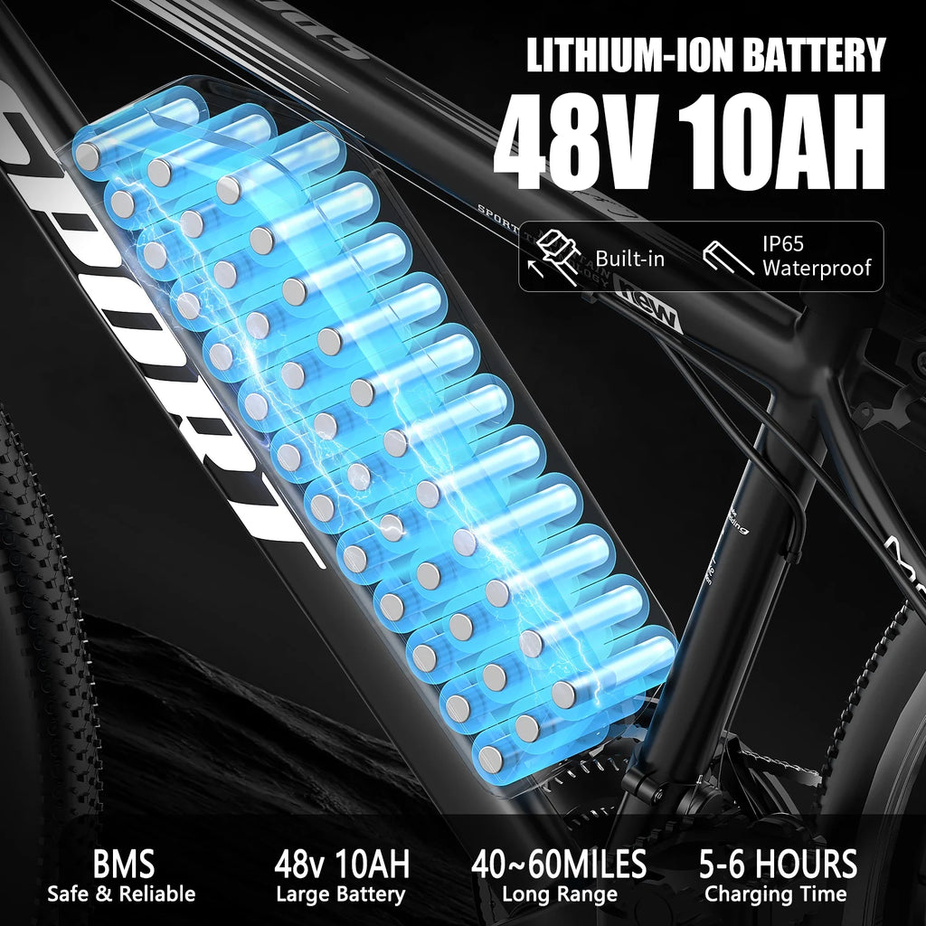 Vélo électrique tout-terrain G28-1200W Peak 26 pour adultes, vélo électrique tout-terrain 48V (batterie amovible, autonomie de plus de 45 mi, écran LCD, capacité de 330 lb, pneus à air – certifié UL2849, pour camping et sentiers)