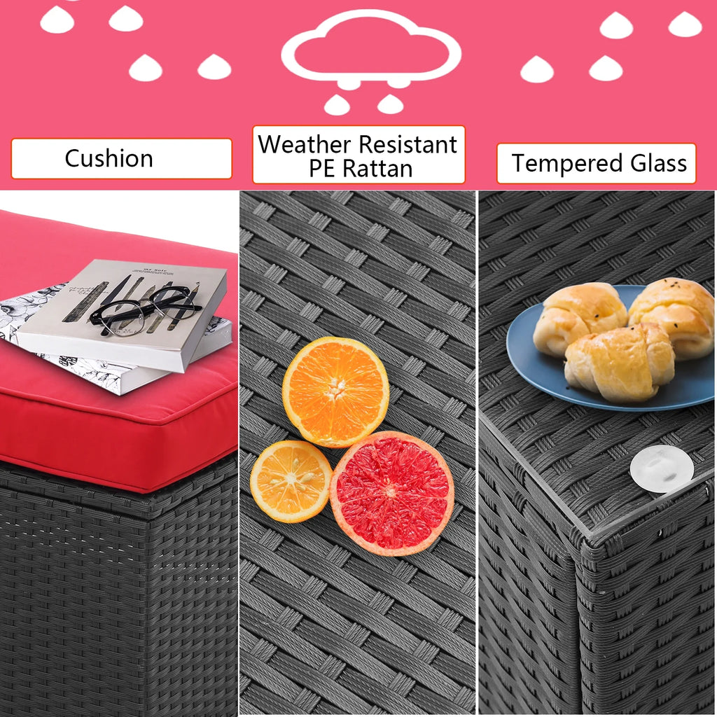 Salon de jardin Ainfox 7 pièces en promotion, canapé en rotin gris avec coussins gris