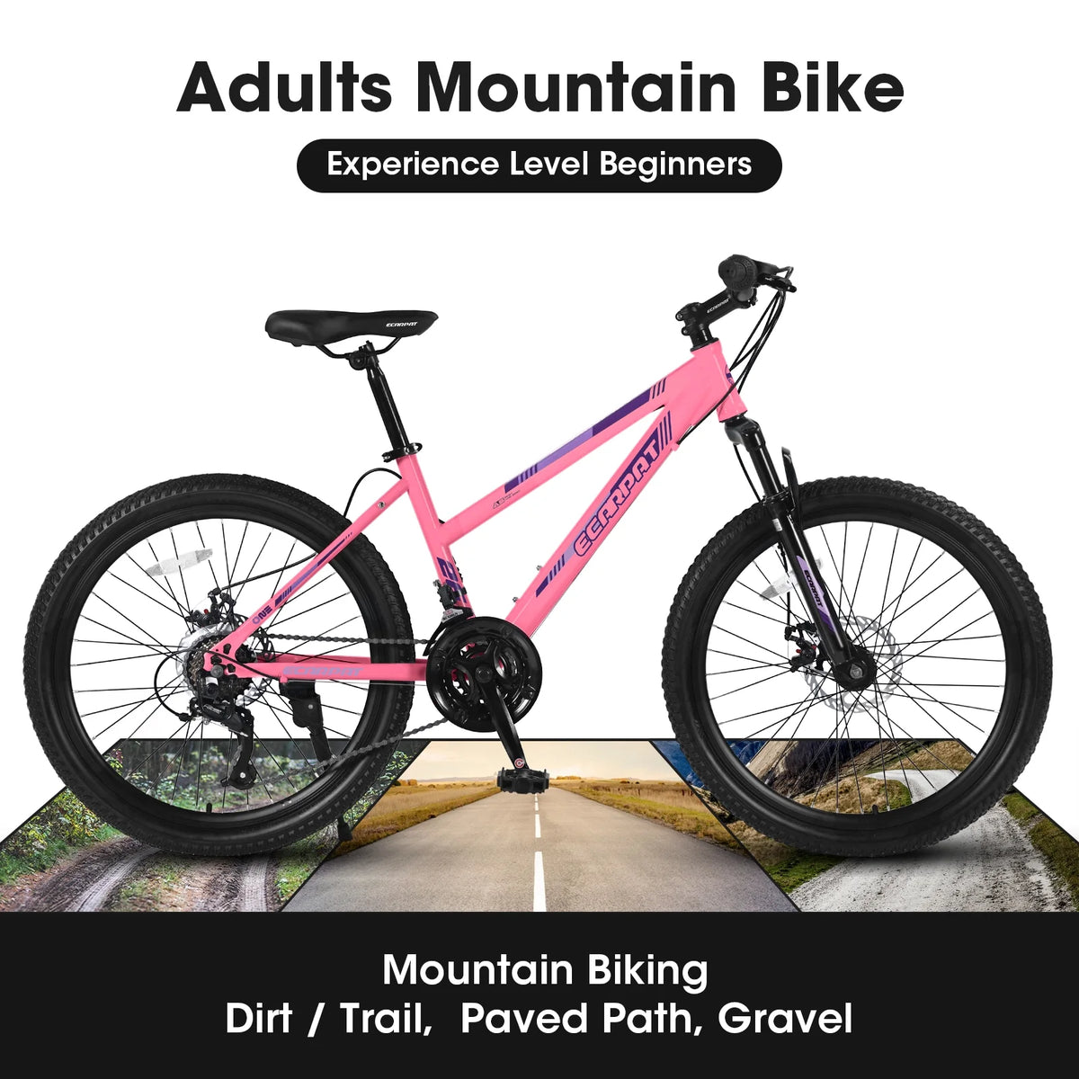 Vélo tout-terrain Ecarpat 26 pouces pour adultes et femmes, freins à disque doubles Shimano, 21 vitesses, suspension intégrale, pour trajets quotidiens et sport en plein air, plusieurs coloris