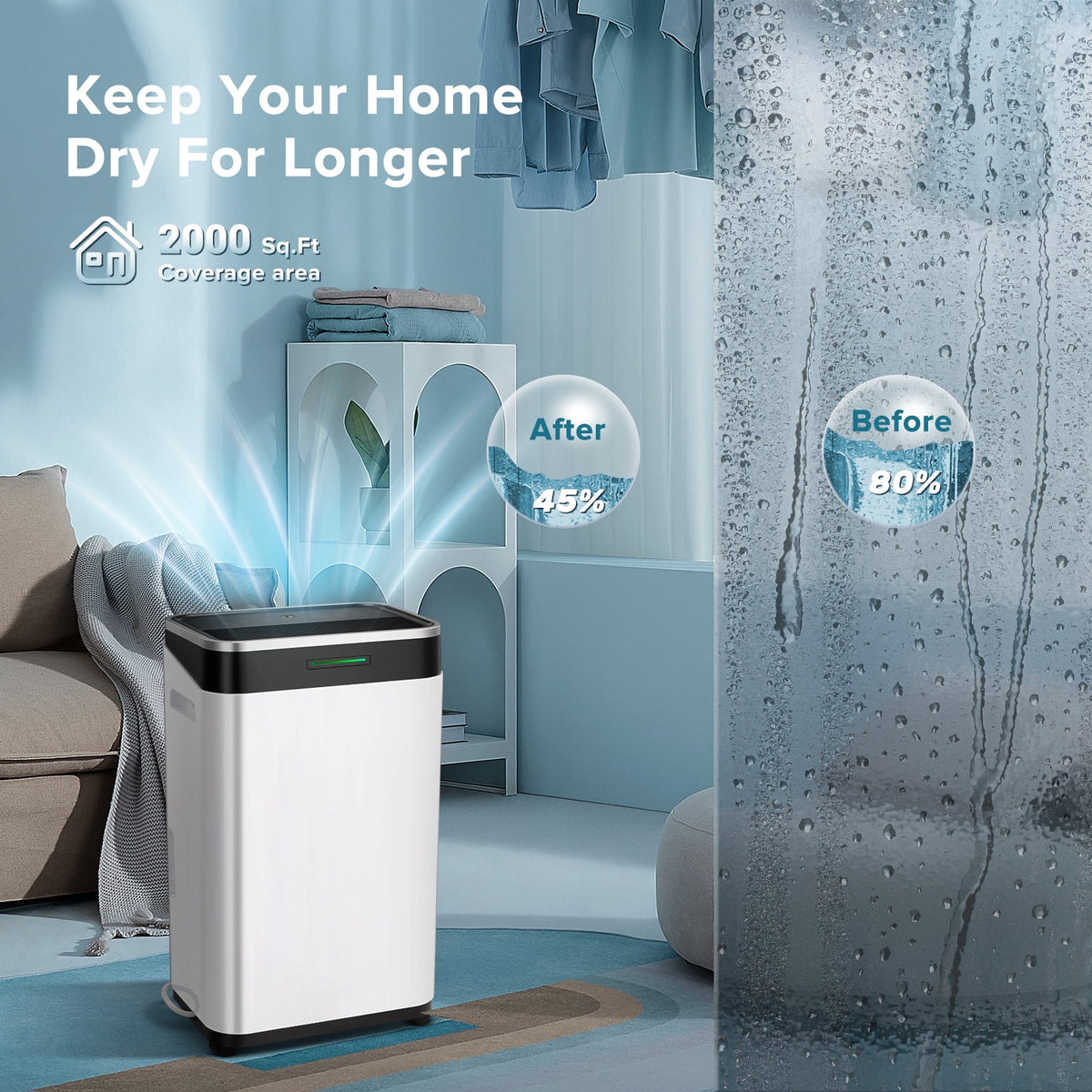 Déshumidificateur KISSAIR de 15 pintes, couverture maximale de 3 000 pi², 3 modes de fonctionnement, minuterie de 24 h, sous-sol/salle de bain/lancerie