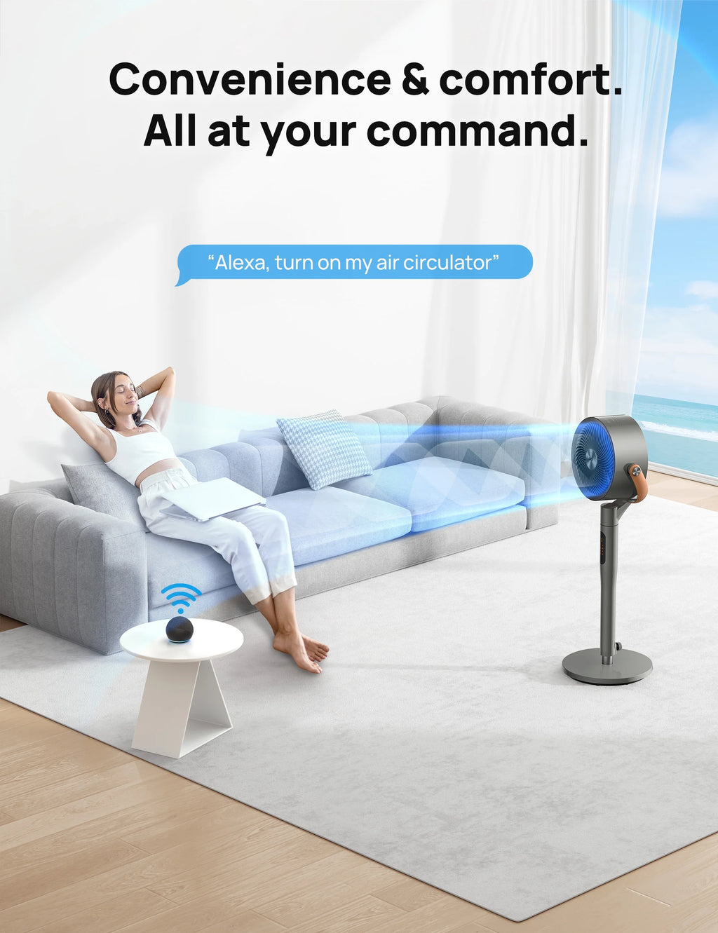 Ventilateur sur pied Dreo avec télécommande, ventilateur silencieux de 43 po pour la maison et la chambre, ventilateur intelligent oscillant 120+105 avec Wi-Fi/commande vocale, compatible avec Alexa/Google, 6 modes, 8 vitesses, minuterie 12 h