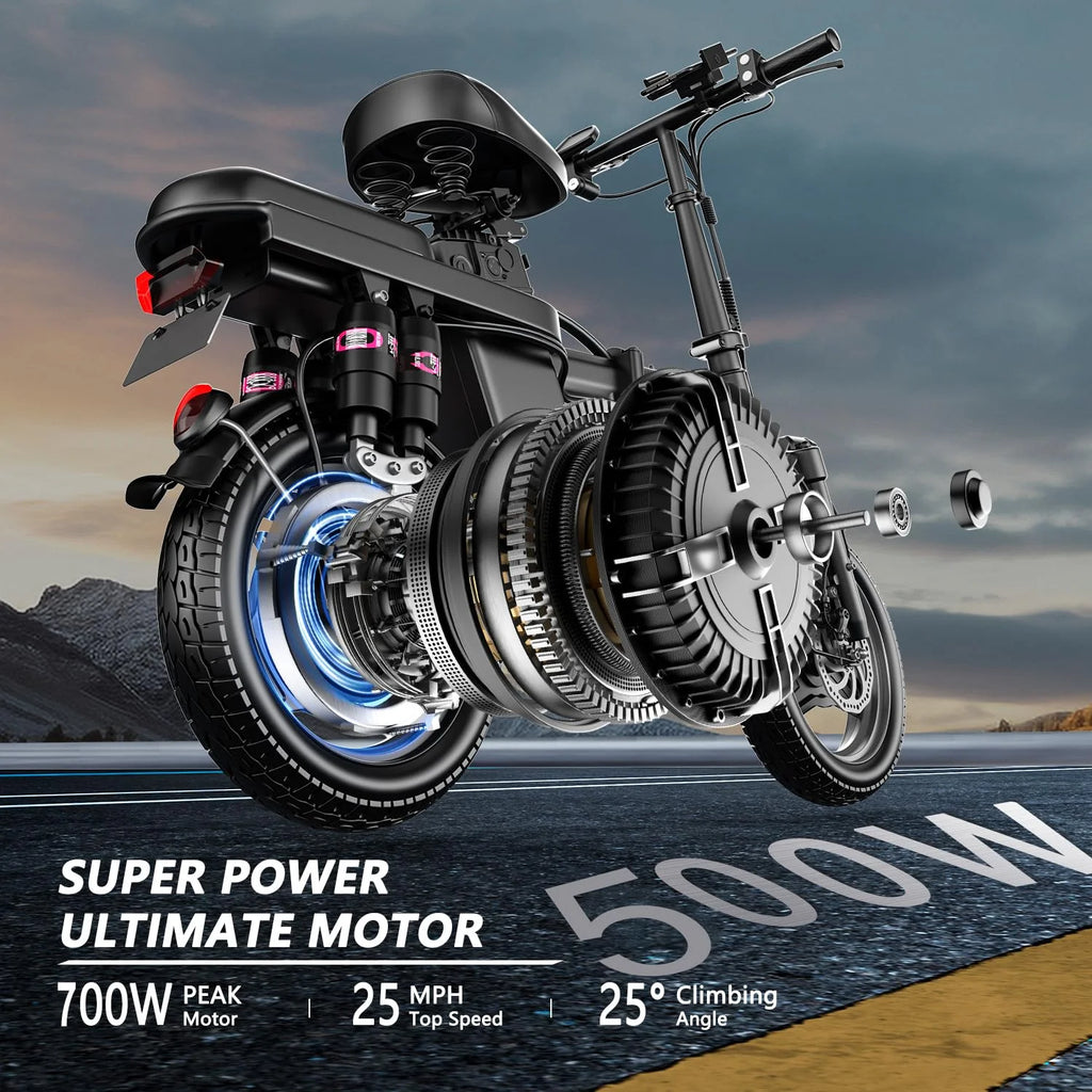 AVBDJOY Vélo électrique pliant 14 pour adultes et adolescents, Pic 700W 48V/13AH, Vélo électrique urbain pour trajets quotidiens