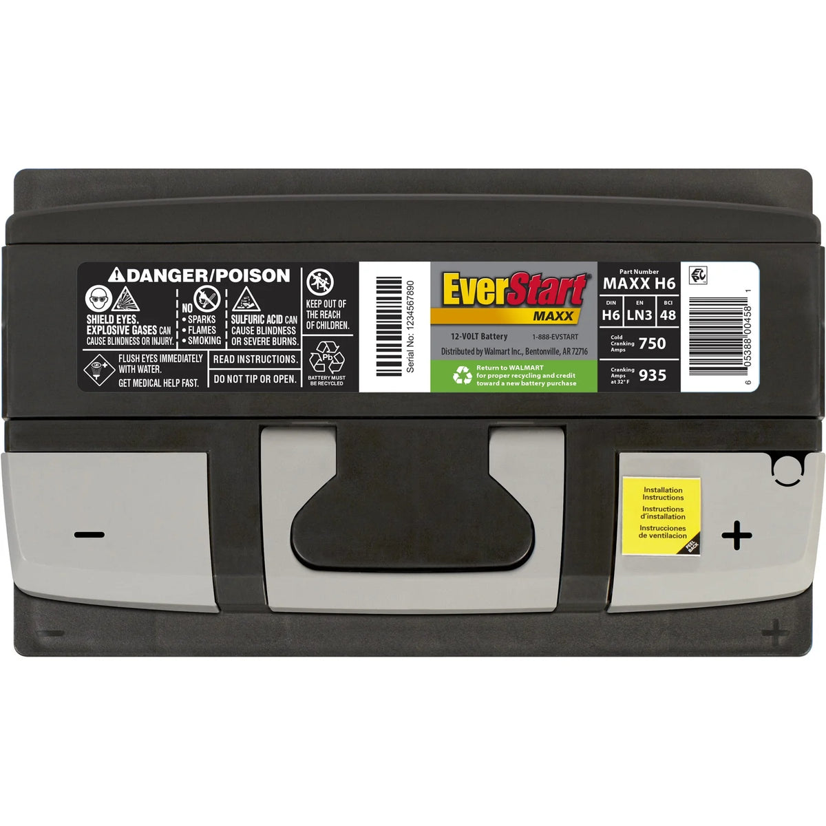 Batterie automobile au plomb-acide EverStart Maxx, groupe H6 / LN3 / 48, 12 volts, 750 CCA, 120 RC