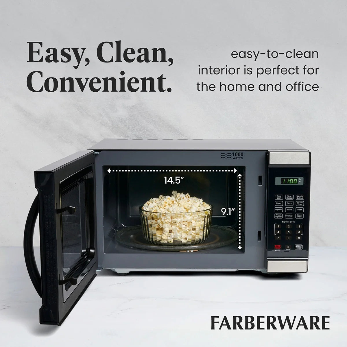 Four à micro-ondes de comptoir Farberware avec éclairage LED et verrouillage enfant, 0,7 pi³, noir
