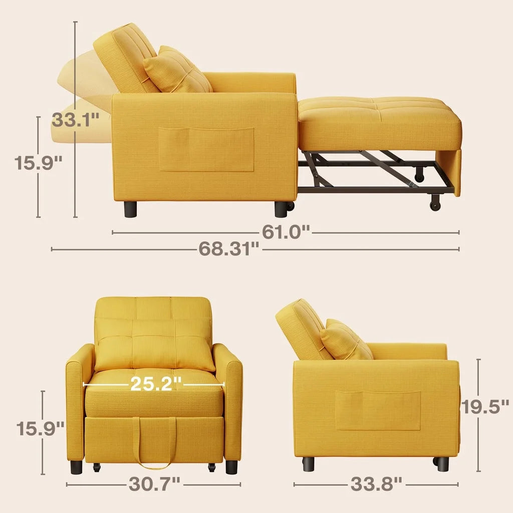 Fauteuil convertible avec couchage, canapé-lit convertible 3-en-1 Aiho avec fauteuil inclinable et couchage gigogne - Gris foncé