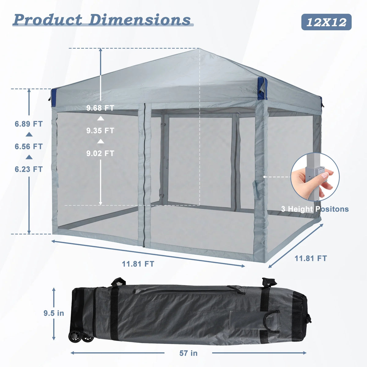 Aoodor Chapiteau Pop-Up 12'x12' avec Murs Latéraux Amovibles en Maille, Tente Abri Instantanée Portable d'Extérieur-Noir