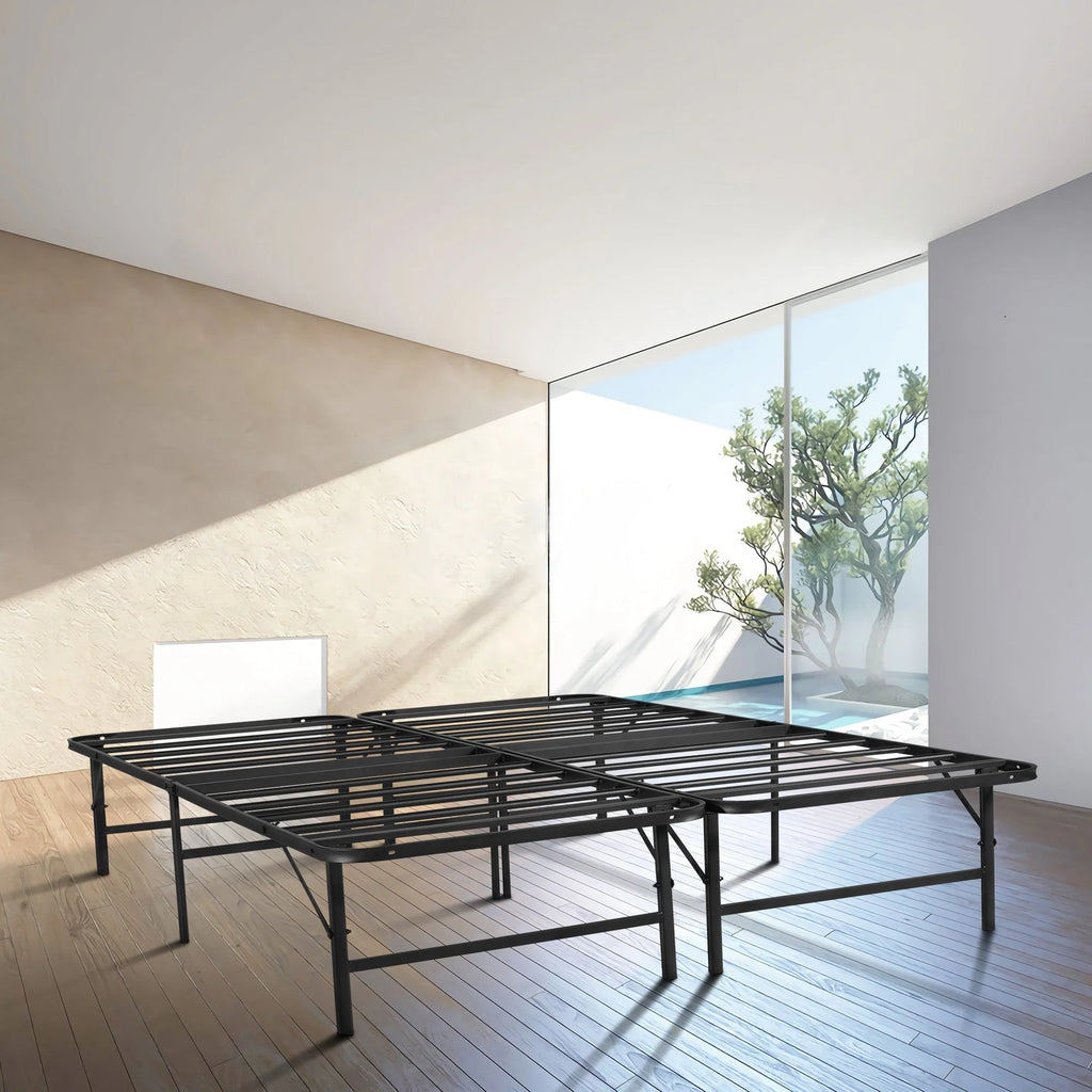 Cadre de lit plateforme en métal pliable VECELO, support à lattes en acier/sommier inutile, taille King, noir