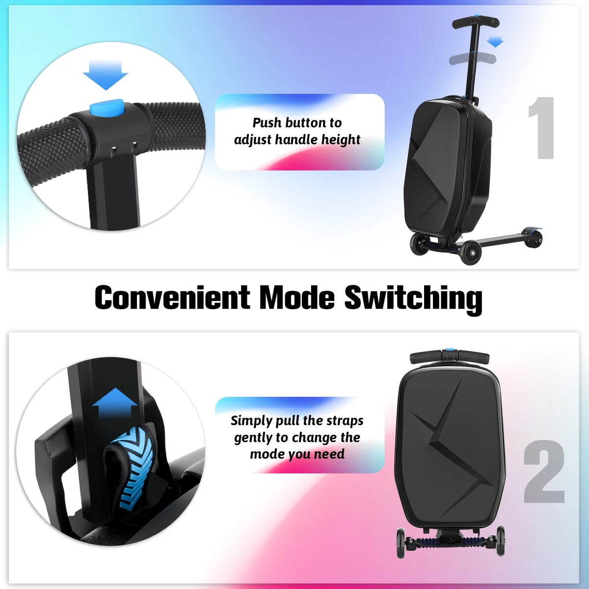 Valise à roulettes Advwin pour enfants et adultes, valise rigide sur laquelle les enfants de 4 à 15 ans peuvent rouler, bagage cabine multifonction léger et pliable avec roulettes, pour enfants et adolescents, rose