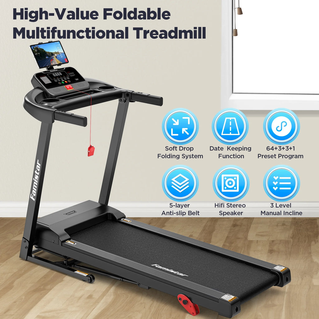 Tapis de course pliable avec inclinaison, tapis de course 3,5 CV pour la maison avec capacité de 330 lb, 71 programmes